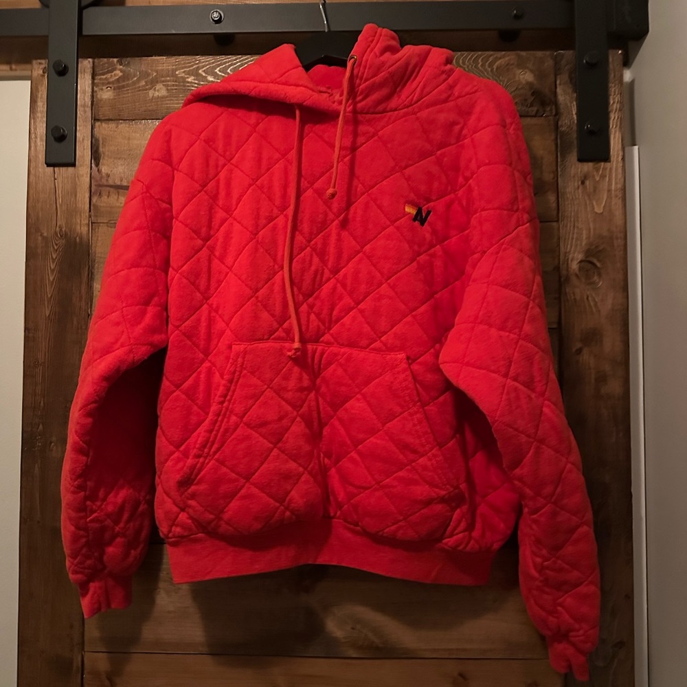 Aviator Nation red orange Quilted Hoodie with Embroidered Logo